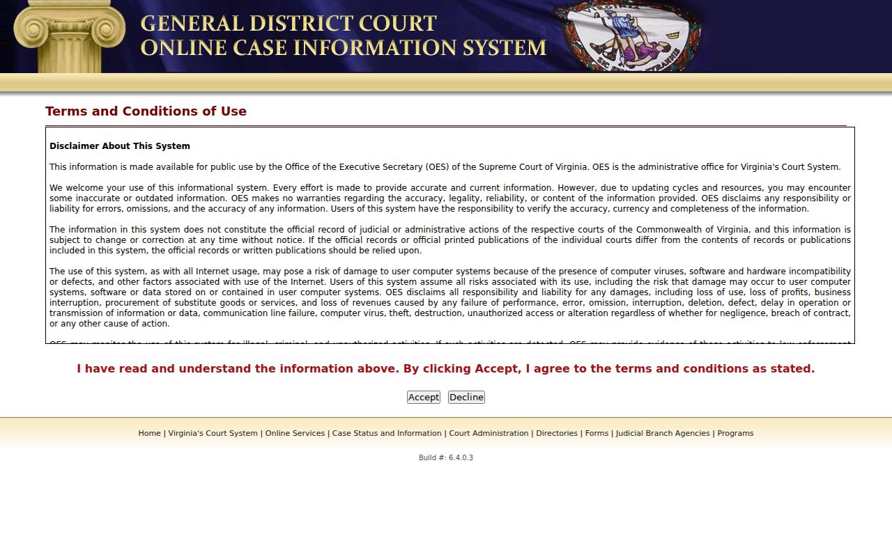 Stafford County criminal case record search in the General District Court portal
