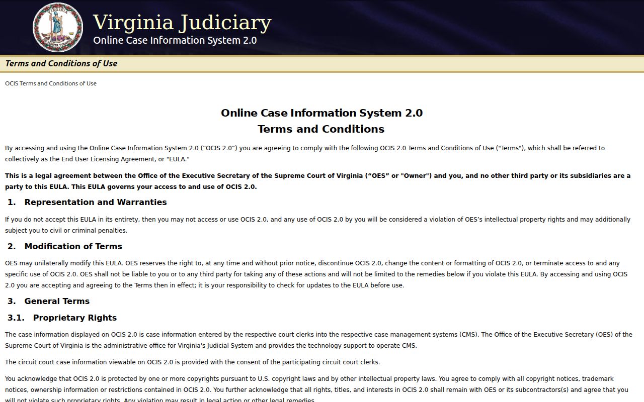 Stafford County criminal court case search in the Virginia Circuit Court portal