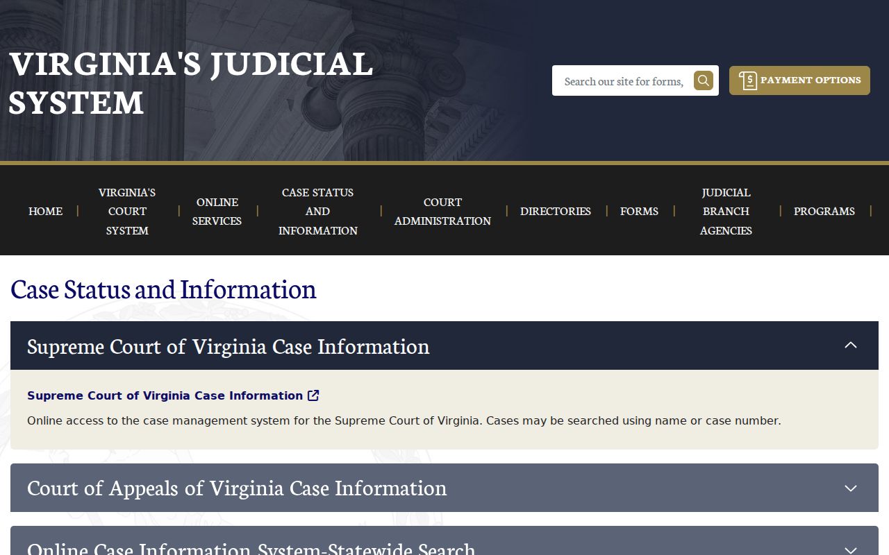 Stafford County criminal court record routing page