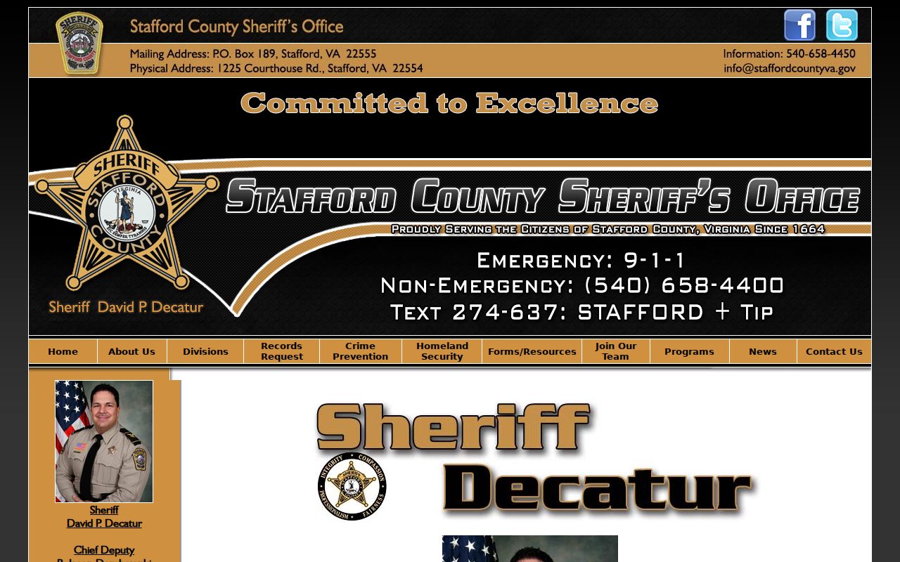 Stafford County Sheriff official criminal records agency biography
