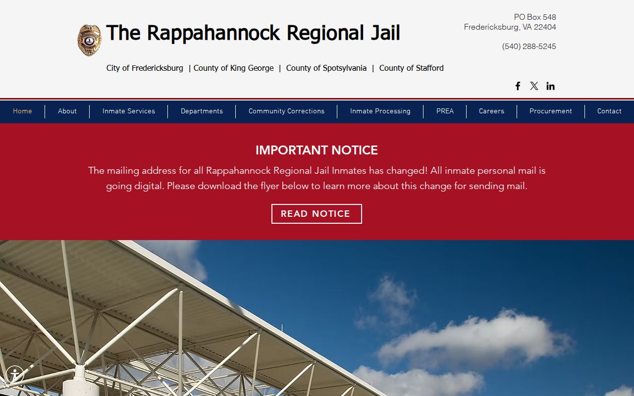 Rappahannock Regional Jail source for Stafford County arrest booking records