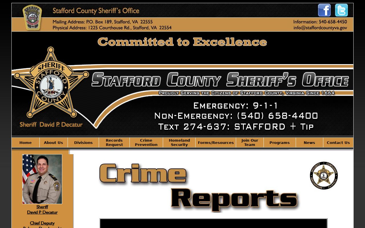 Stafford County arrest and crime reports organized by Sheriff zone